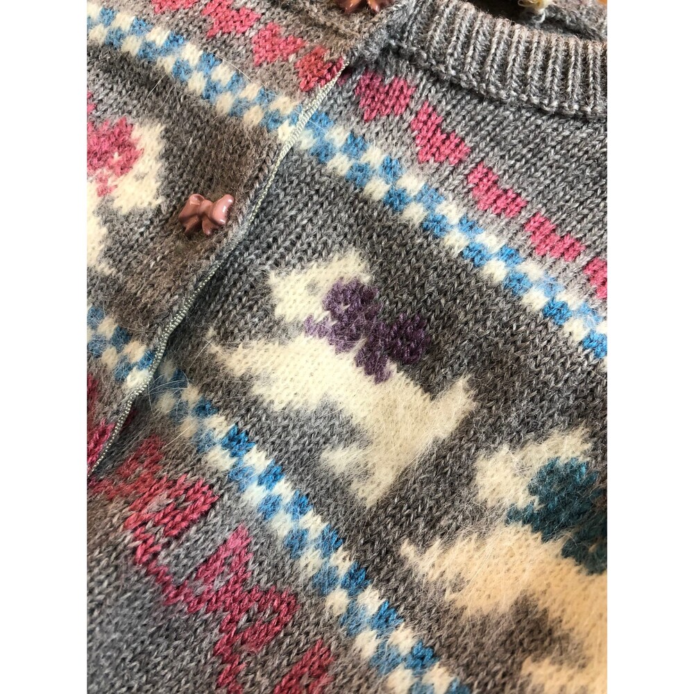 1970s ALBEROY Bow, RIBBON, Hearts, & Angora DOGs Cardigan W/Bow Buttons. S-M - Picture 6 of 16
